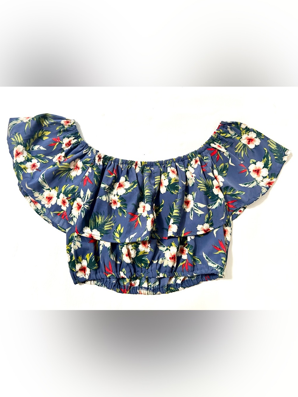 Hollister Blue Floral Off-Shoulder Top